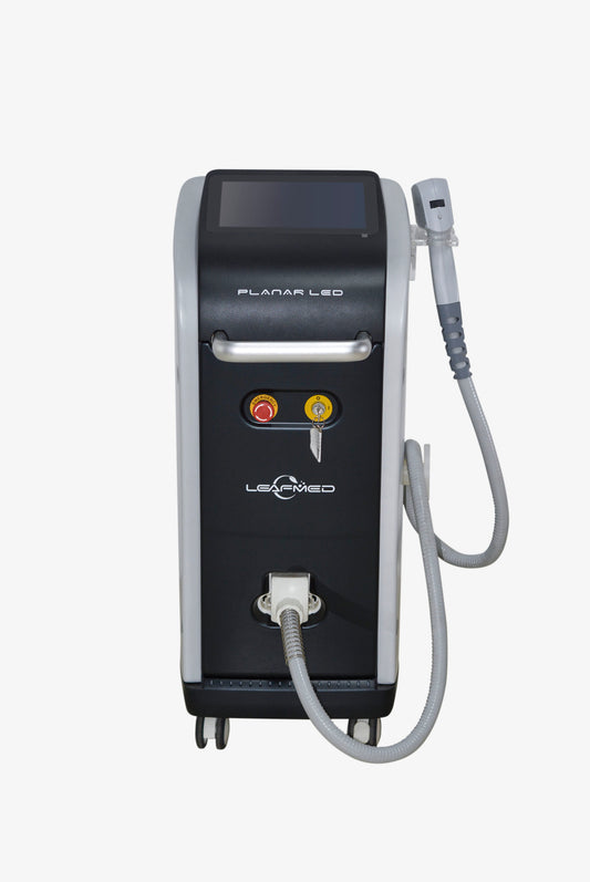Planar LED Mini Hair Removal Medical device on wheels with a full front view and is FDA approved. It is a great value LED purchase.