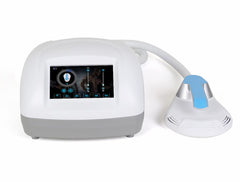 A white Shape Mini body sculpting machine with a digital display and a white-blue handpiece, designed for non-invasive body contouring.