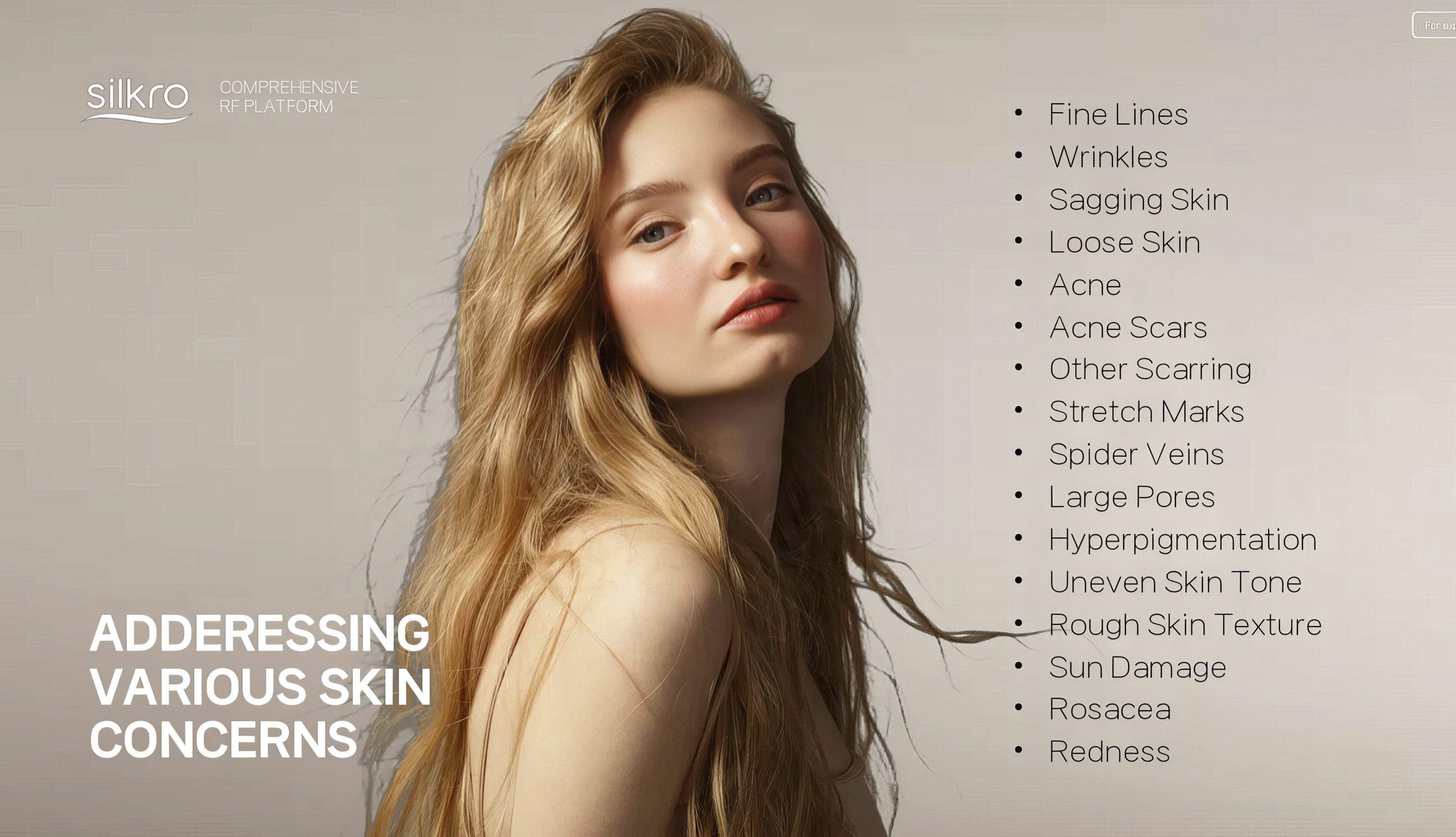 Image addressing various skin concerns treated by Silkro RF Medical device. It is a  . It is a great value radiofrequency  microneedling purchase.