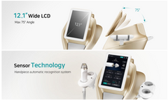 Image showing 12.1" wide LCD screen and sensor technology handpiece with digital display machine. It is a great value microneedling radiofrequency purchase.